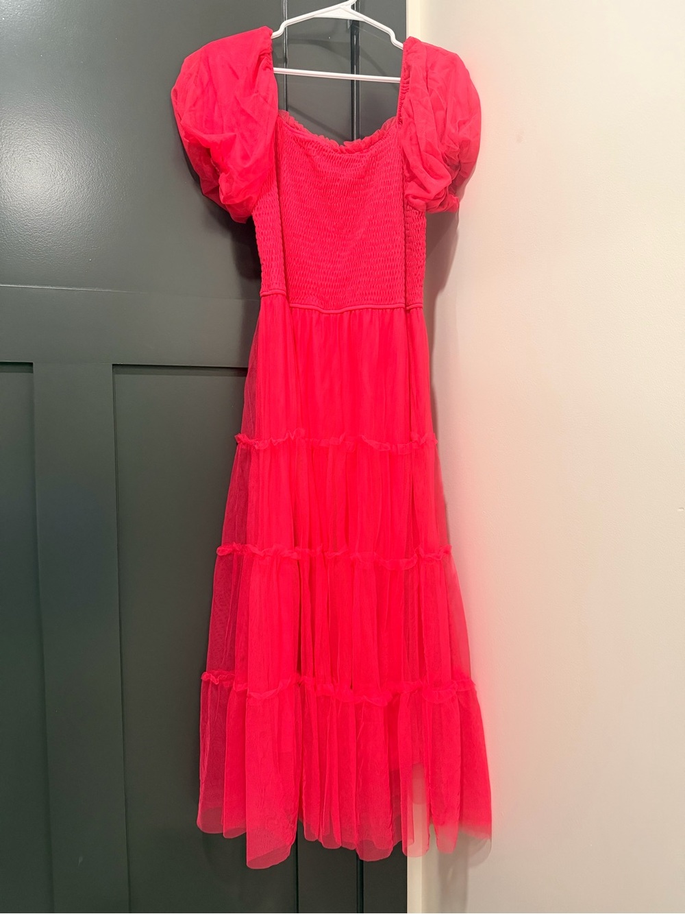 Bright Pink Puff-Sleeve Maxi Dress